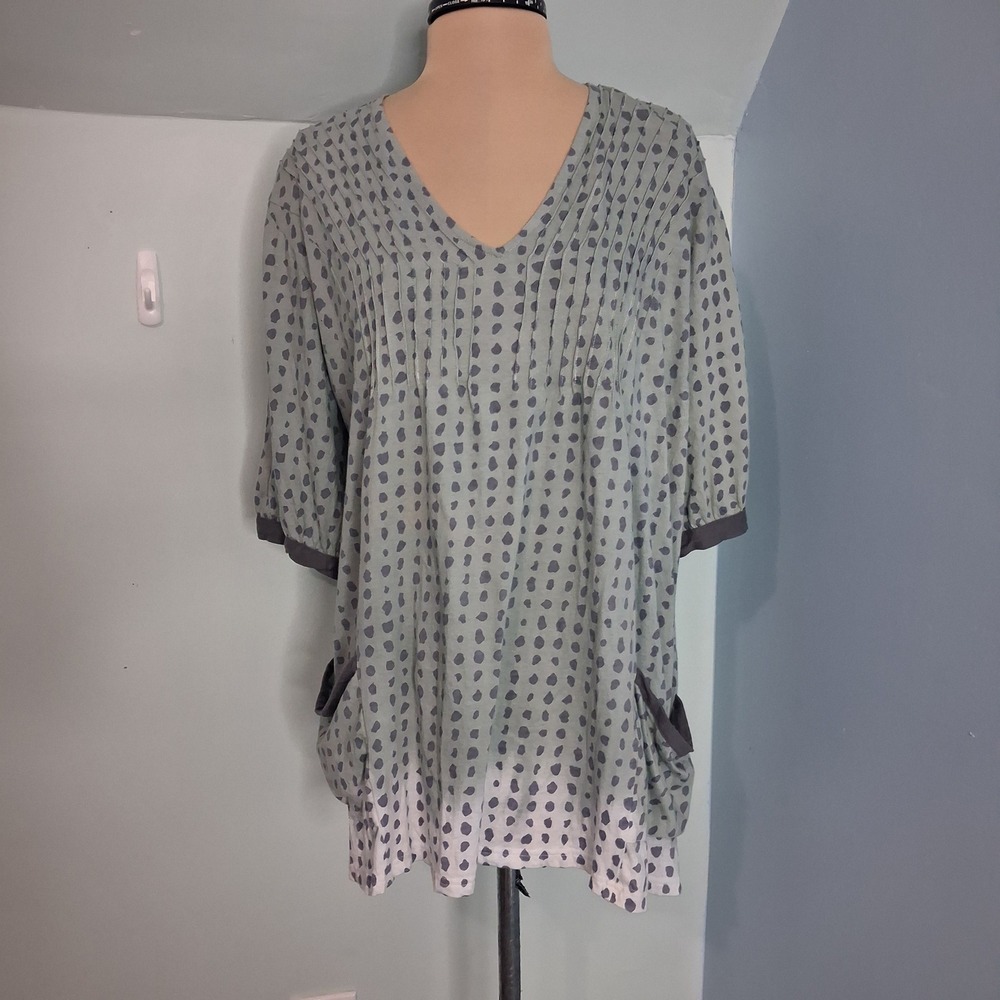 Little Journeys Chicago Green‎ Spotted Cotton Pintuck Tunic Top Lagenlook Sz S